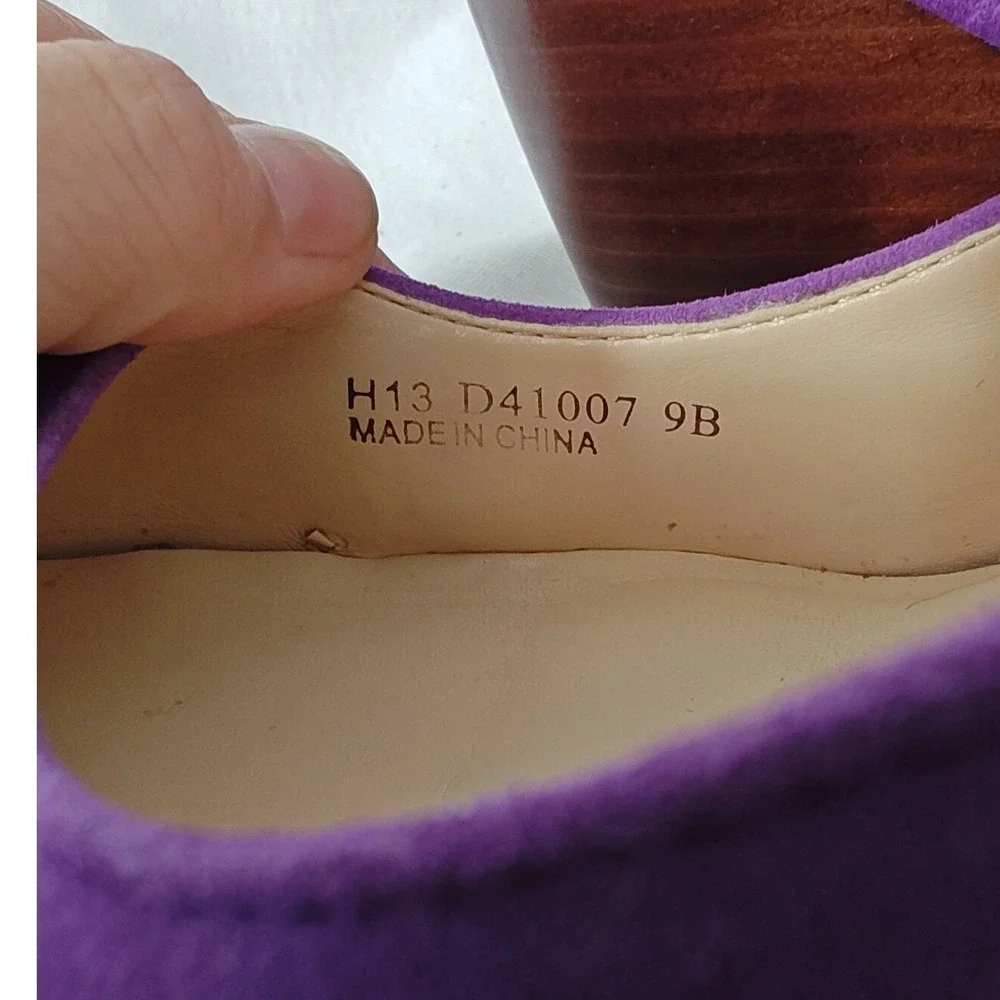 Cole Haan Air Lainey Wedge Pumps Purple Suede Round Toe Stacked Wood Heel 9B
